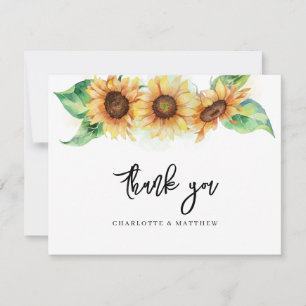 Tarjeta De Agradecimiento Ducha de Novia Elegante Floral Girasol Verdor