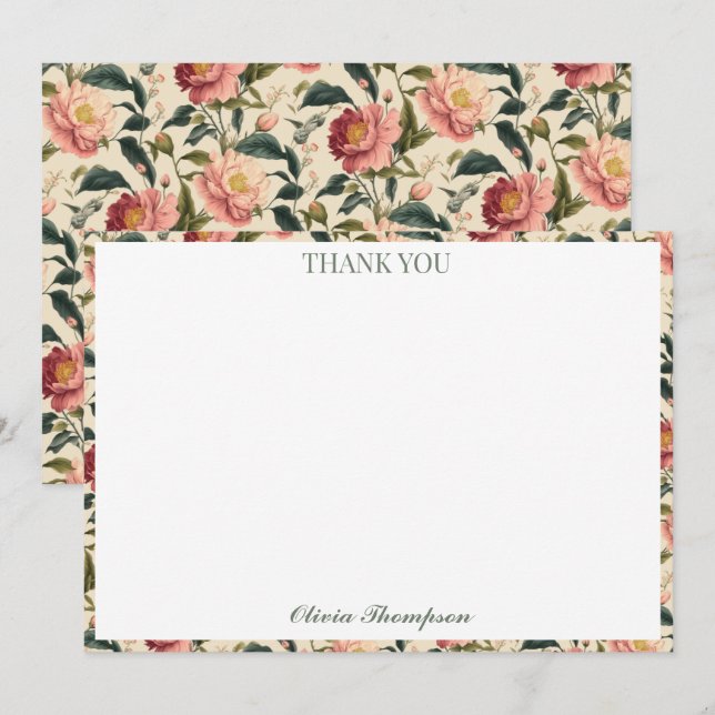 Tarjeta De Agradecimiento Ducha de Novia Flor de Campo Rosa Rústica Personal (Anverso / Reverso)