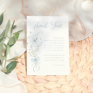 Tarjeta De Agradecimiento Ducha de Novia Flor Silvestre Algo Azul