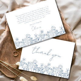 Tarjeta De Agradecimiento Ducha de Novia Flor Silvestre Azul Polvoriento