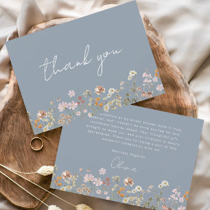 Tarjeta De Agradecimiento Ducha de Novia Flor Silvestre Azul Polvoriento