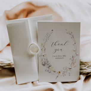 Tarjeta De Agradecimiento Ducha de Novia Flor Silvestre Boho Rústica Elegant