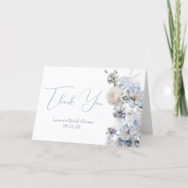 Tarjeta De Agradecimiento Ducha de Novia Floral Algo Azul