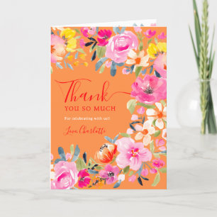 Tarjeta De Agradecimiento ducha de novia floral bohemio acuarela naranja