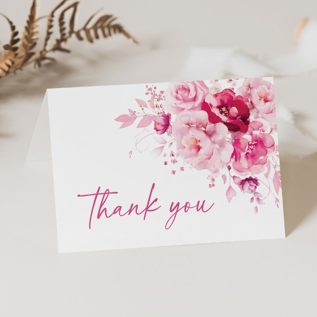 Tarjeta De Agradecimiento Ducha de novia floral caliente de Boho Magenta (Subido por el creador)