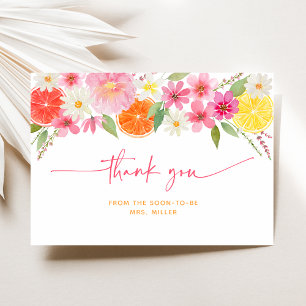 Tarjeta De Agradecimiento Ducha de Novia Floral Cítrico Limón Naranja
