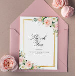 Tarjeta De Agradecimiento Ducha de novia floral de color de agua<br><div class="desc">Una elegante ducha nupcial de agradecimiento con texto negro y acuarela color rosa de color floral. Añade un mensaje personal de agradecimiento al dorso.</div>