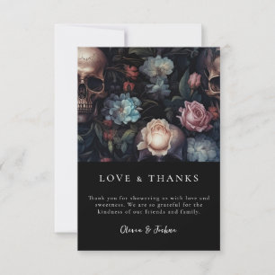 Tarjeta De Agradecimiento Ducha de Novia Floral Gótica Oscura y Melancólica