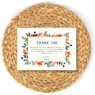 Tarjeta De Agradecimiento Ducha de Novia Floral Naranja Blooming Botanicals