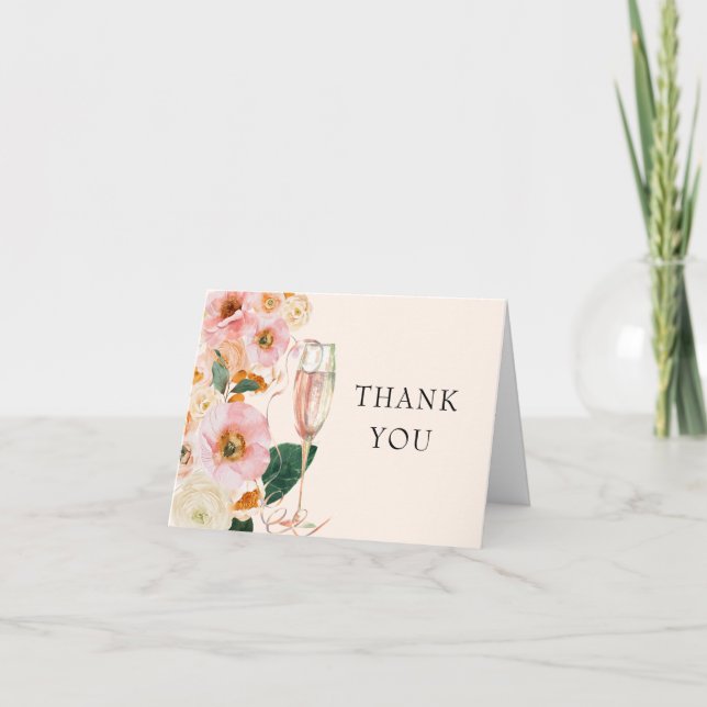 Tarjeta De Agradecimiento Ducha de novia floral rosa (Anverso)