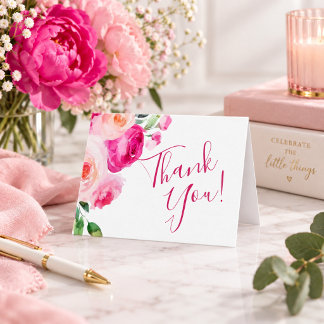 Tarjeta De Agradecimiento Ducha de Novia Floral Rosa Brillante