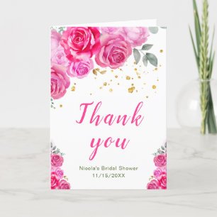 Tarjeta De Agradecimiento Ducha de novia floral rosa caliente