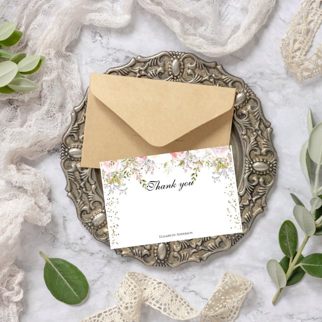 Tarjeta De Agradecimiento Ducha de novia floral rosa Presupuesto Bridgerton (Subido por el creador)