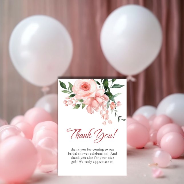 Tarjeta De Agradecimiento Ducha de novia floral rosa rosa Rubor (Blush Pink Rose Floral Bridal Shower Thank You Card)