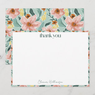 Tarjeta De Agradecimiento Ducha de Novia Floral Rosa Verde Menta Personaliza