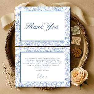 Tarjeta De Agradecimiento Ducha de Novia Floral Vintage Francesa Azul