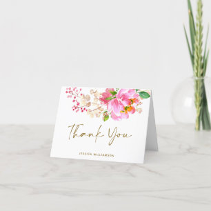 Tarjeta De Agradecimiento Ducha de Novia Flores Acuarela Rosa Personalizada