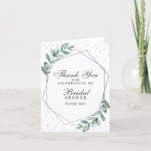 Tarjeta De Agradecimiento Ducha de Novia Geométrica de Eucalipto Plateado