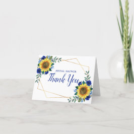 Tarjeta De Agradecimiento Ducha de novia girasol flor geométrica azul floral