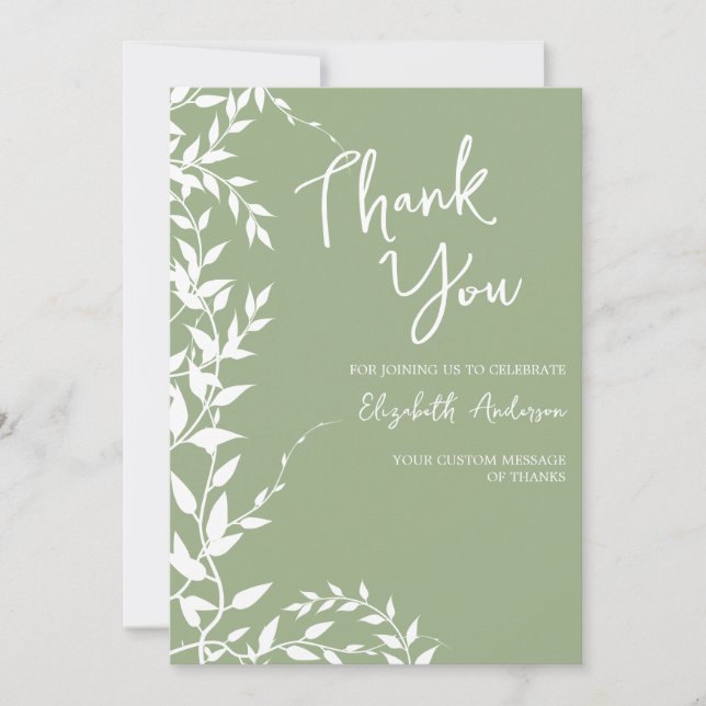 Tarjeta De Agradecimiento Ducha de Novia Hojas Botánicas Verde Salvia (Anverso)