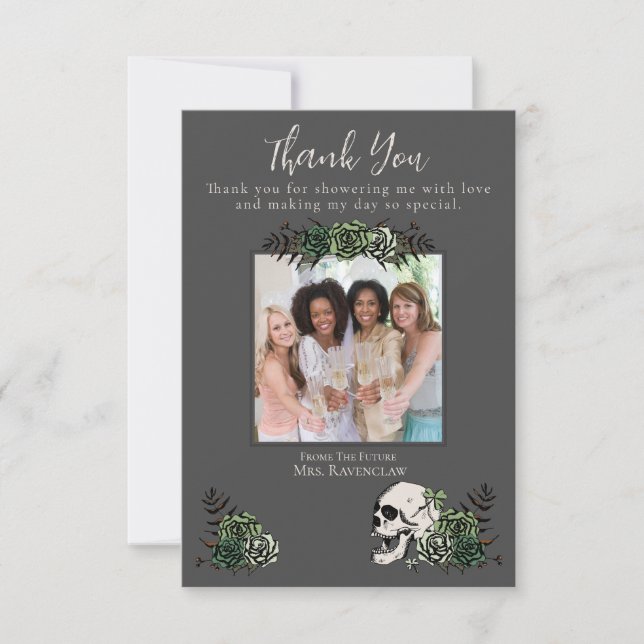 Tarjeta De Agradecimiento Ducha de novia irlandesa de cráneo negro gótico y  (Anverso)