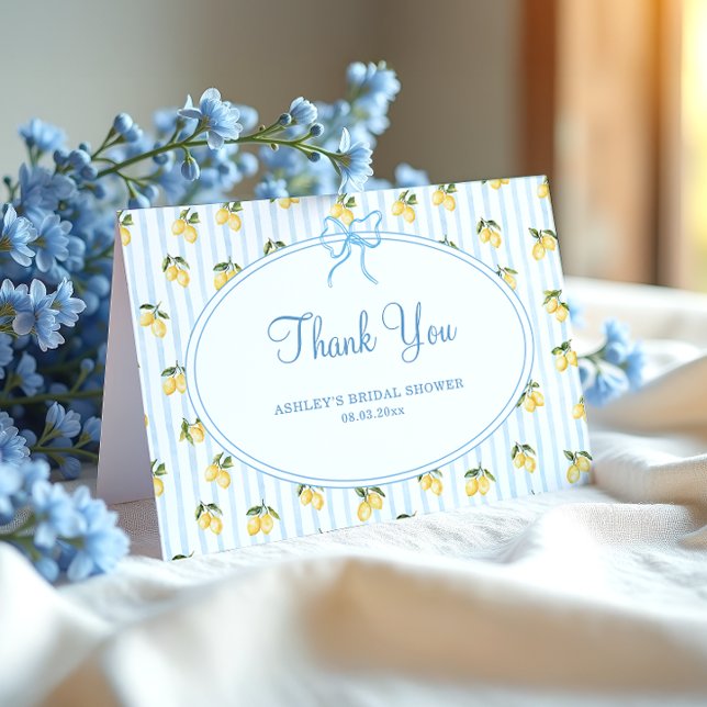 Tarjeta De Agradecimiento Ducha de novia italiana limón azul mediterráneo (Subido por el creador)