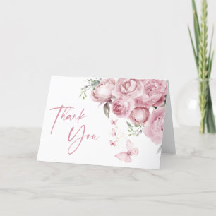Tarjeta De Agradecimiento Ducha de Novia Mariposas Floral Rosa