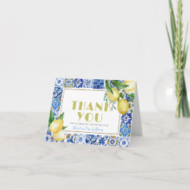 Tarjeta De Agradecimiento Ducha de Novia Mediterránea Azul con Azulejos y Li