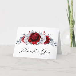 Tarjeta De Agradecimiento Ducha de novia metálica Royal Red White Silver