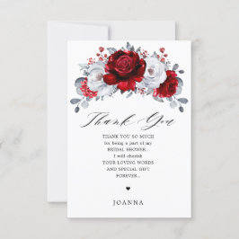Tarjeta De Agradecimiento Ducha de novia metálica Royal Red White Silver