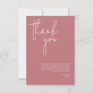 Tarjeta De Agradecimiento Ducha de Novia Minimalista Rosa Polvoriento