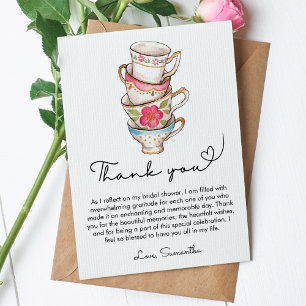 Tarjeta De Agradecimiento Ducha de Novia Moderna con Rosa y Té Blanco