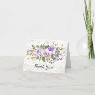 Tarjeta De Agradecimiento ducha de novia morada de madera rústica