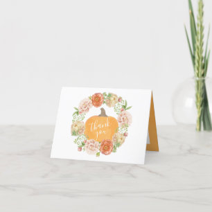 Tarjeta De Agradecimiento Ducha de Novia Otoño Floral de Calabaza Enamórate