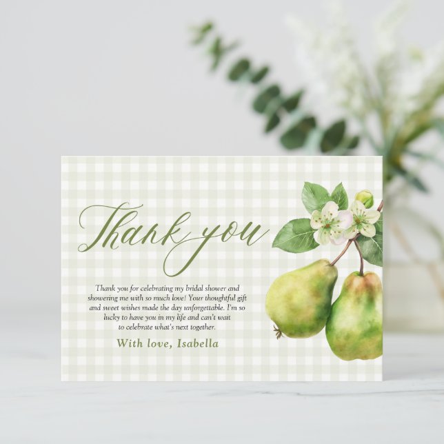 Tarjeta De Agradecimiento Ducha de Novia Par Perfecto de Gingham Verde Moder (Anverso de pie)