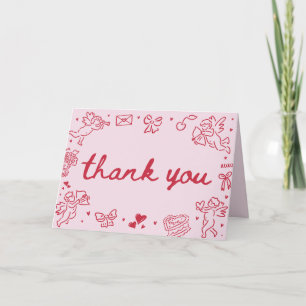 Tarjeta De Agradecimiento Ducha de Novia para Dulce Corazón Dibujada a Mano