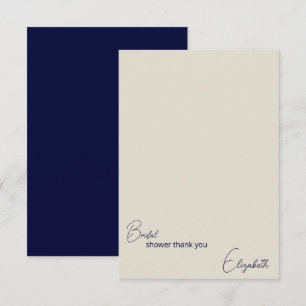 Tarjeta De Agradecimiento Ducha de Novia Personalizada Navy y Crema en Blanc