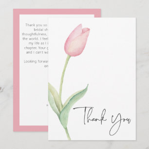 Tarjeta De Agradecimiento Ducha de Novia Pink Tulip Solo