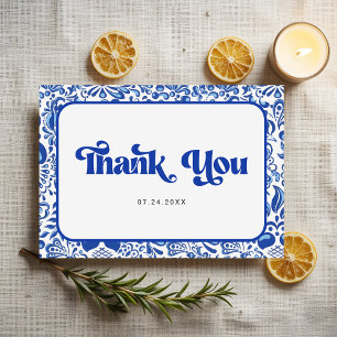Tarjeta De Agradecimiento Ducha de Novia Retro de Baldosa Azul Italiana