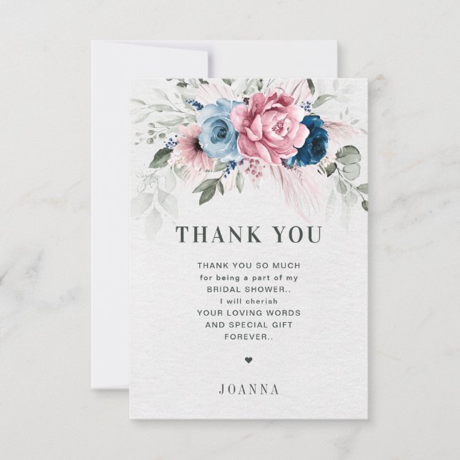 Tarjeta De Agradecimiento Ducha de novia rosa pastel azul de la marina de Ru (Anverso)