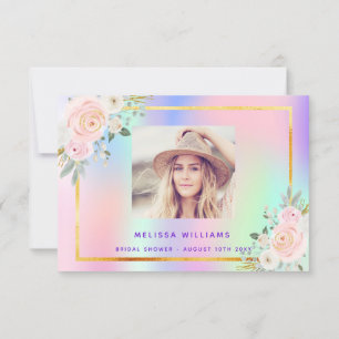 Tarjeta De Agradecimiento Ducha de novia rosa púrpura foto floral holográfic