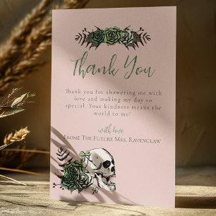 Tarjeta De Agradecimiento Ducha de Novia Rosas Verdes Cráneos Florales Rosa 