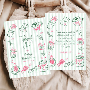 Tarjeta De Agradecimiento Ducha de Novia Verde Matcha Perfecta Dibujada a Ma