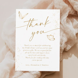 Tarjeta De Agradecimiento Ducha de novias con mariposa blanca y dorada