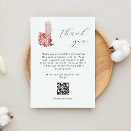 Tarjeta De Agradecimiento Ducha de novias Gracias Petals Código QR Prosecco