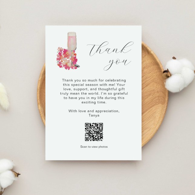 Tarjeta De Agradecimiento Ducha de novias Gracias Petals Código QR Prosecco (Subido por el creador)