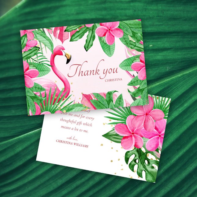 Tarjeta De Agradecimiento Ducha de novias rosa tropical de verano (Pink Tropical Summer Bridal Shower Thank You Card)