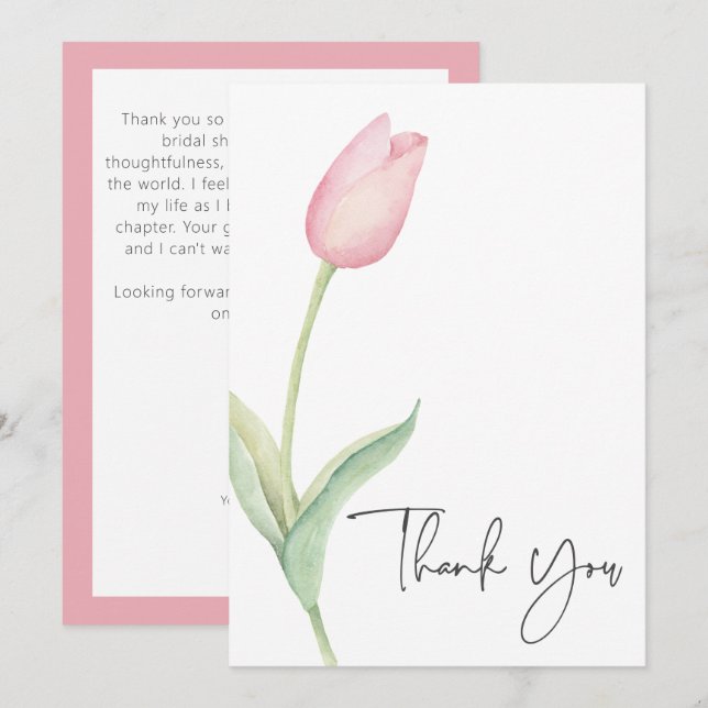Tarjeta De Agradecimiento Ducha de novias Rosa Tulip Solo (Anverso / Reverso)
