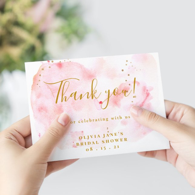 Tarjeta De Agradecimiento Ducha De Novias Rosa Y Oro Gracias Cartas (Subido por el creador)