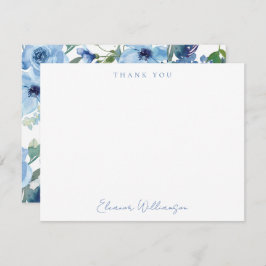Tarjeta De Agradecimiento Ducha floral de color azul claro Boho